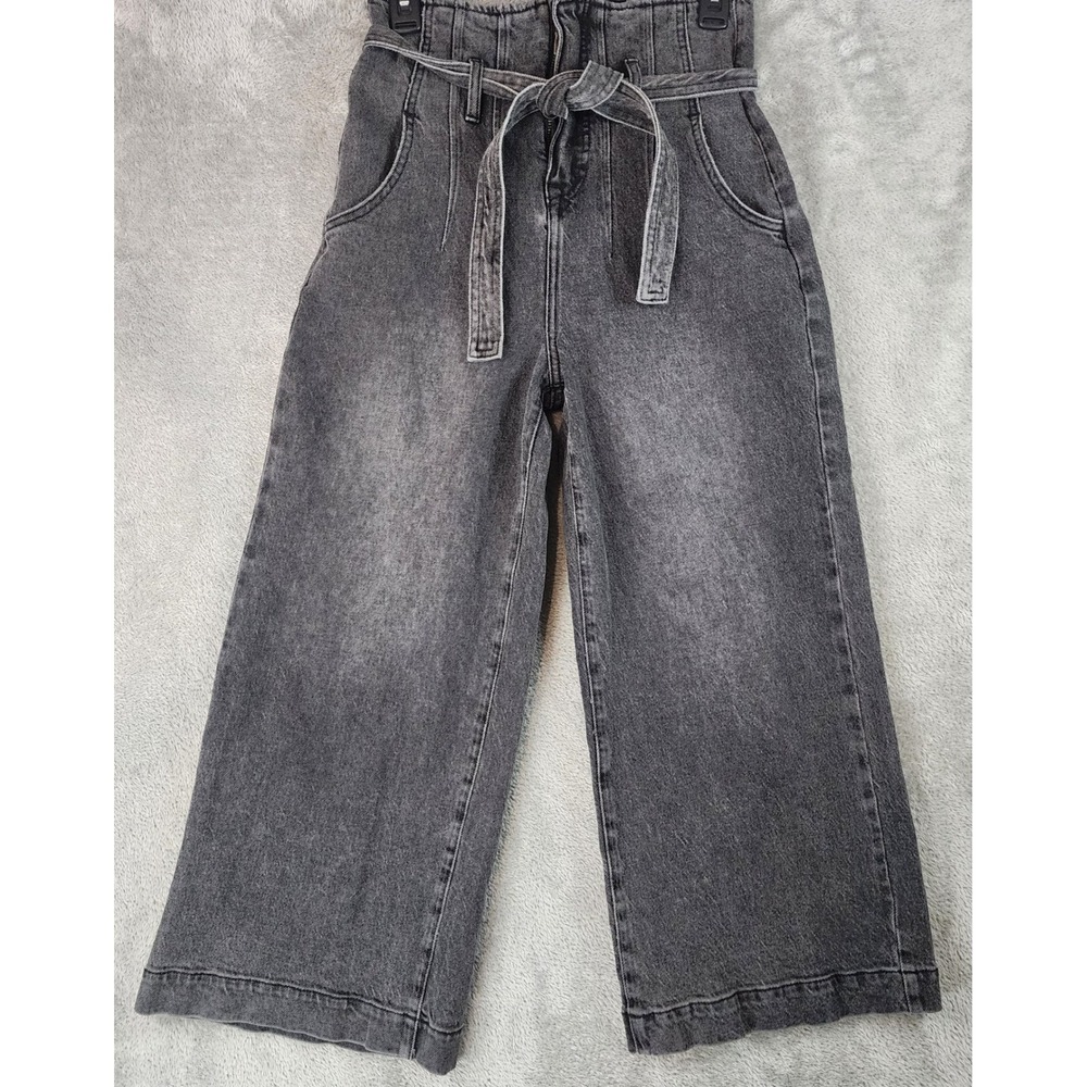 Joie Kindra Jeans Womens Size 27 Black Denim Faded High Rise Wide Leg Tie Waist